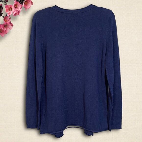 Navy & White Stripe Pullover Faux Cardigan Sweater Sz L 12-14 - Picture 8 of 12